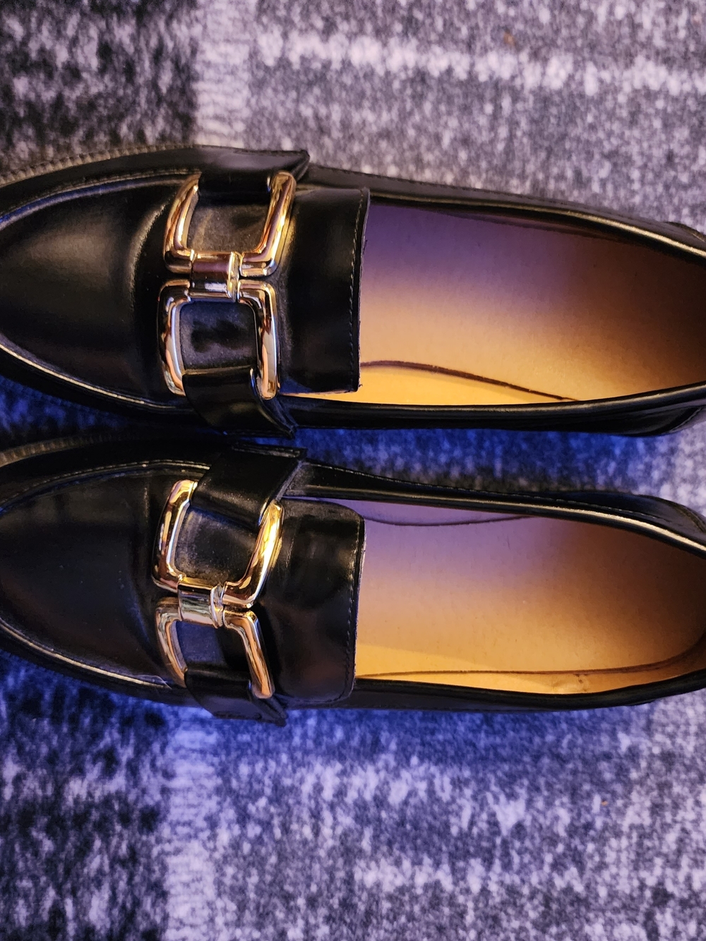 Chunky Black Loafers with Gold Buckle Detail